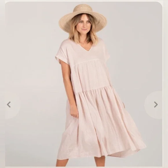 Rylee + Cru Vienna - 100% Linen Midi Dress Small - Like New - Picture 1 of 5